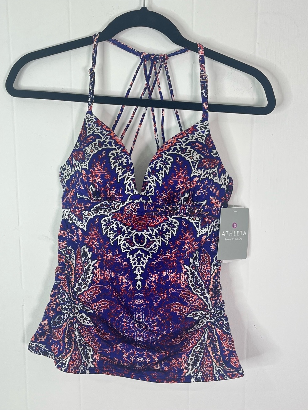 NWT Athleta Aqualuxe Print Molded Tankini Top XS $94 Navy Coral